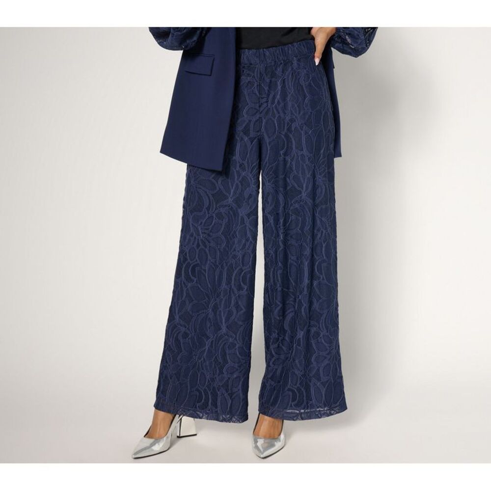 Dennis Basso Women's Plus Sz Pants 2X Fully Lined Lace Blue